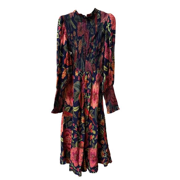 FARM Rio Macaw Bloom Floral Smocked Mock Neck Juliet Sleeve Dress - Picture 6 of 7